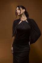 Vestido Longo com Sobreposição Preto