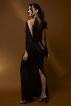 Vestido Longo com Sobreposição Preto