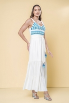 Vestido Longo Detalhes em Crochê Azul