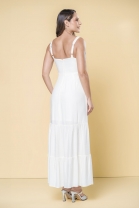 Vestido Longo Detalhes em Crochê Azul