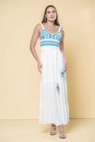 Vestido Longo Detalhes em Crochê Azul