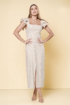 Vestido Longo Abotoamento Frontal Laise Bege