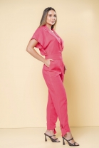 Macacao com Amarraçao e Ziper Frontal Pink