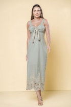 Vestido Longo com Amarração Frontal Verde