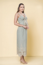 Vestido Longo com Amarração Frontal Verde