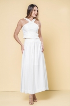 Conjunto de Saia com Cropped Bordado Off White