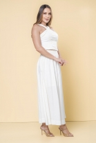 Conjunto de Saia com Cropped Bordado Off White