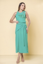 Conjunto de Saia Longa com Amarração e Blusa Cavada Verde
