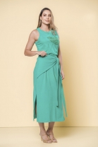 Conjunto de Saia Longa com Amarração e Blusa Cavada Verde