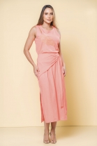 Conjunto de Saia Longa com Amarração e Blusa Cavada Laranja