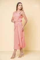 Conjunto de Saia Longa com Amarração e Blusa Cavada Laranja