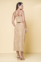 Conjunto de Saia e Cropped de Alça Bordado Caramelo
