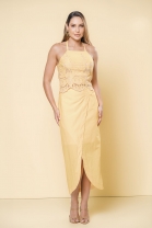 Conjunto de Saia Longa e Blusa Bordado Amarelo