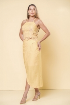 Conjunto de Saia Longa e Blusa Bordado Amarelo