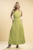 Vestido Longo Acinturado Verde