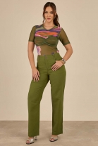 Conjunto de Calça e Blusa Estampada Verde