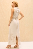 Vestido Midi Bordado com Cinto Removível Cru