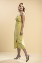 Vestido Midi com Transpasse e Decote V Amarelo