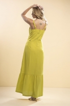 Vestido Longo de Alça Fina em Linho Amarelo