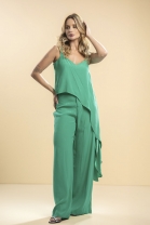 Conjunto de Calça Pantalona e Blusa Assimétrica Verde