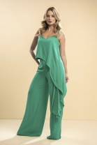 Conjunto de Calça Pantalona e Blusa Assimétrica Verde