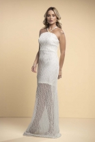 Vestido Longo em Tela Off White