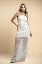 Vestido Longo em Tela Off White