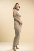 Vestido Longo Texturizado Dourado