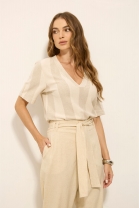 Conjunto de Calça e Blusa Listrada Cru