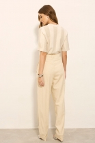 Conjunto de Calça e Blusa Listrada Cru