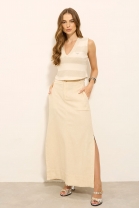 Conjunto de Cropped e Saia Longa Cru