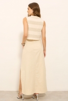 Conjunto de Cropped e Saia Longa Cru