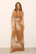 Vestido Longo Estampado Marrom