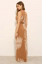 Vestido Longo Estampado Marrom