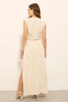 Vestido Longo Com Fenda Lateral Cru