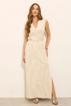 Vestido Longo Com Fenda Lateral Cru