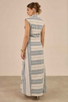 Vestido Longo Com Amarração Frontal Listrado