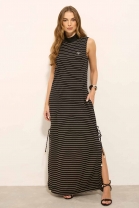 Vestido Longo Listrado Preto e Branco