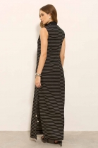 Vestido Longo Listrado Preto e Branco