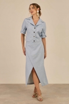 Conjunto de Saia Midi e Camisa Cropped Azul