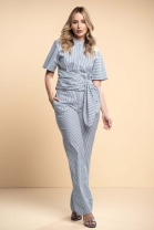 Conjunto de Calça e Blusa com Ajuste Listrado