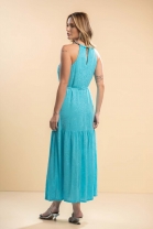 Vestido Longo Fluido Texturizado Azul