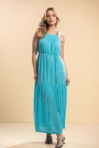 Vestido Longo Fluido Texturizado Azul