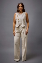 Conjunto de Calça e Colete Assimétrico Cru