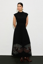 Vestido Bordado com Amarração Frontal Preto