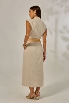 Vestido Midi Zíper Frontal Bege