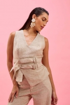 Conjunto de Calça e Blusa Assimétrica Bege