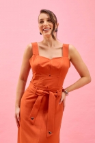 Vestido Midi Decote Quadrado Laranja