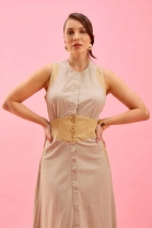 Vestido Midi Acinturado Cru