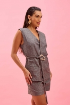 Conjunto de Short e Maxi Colete Cinza